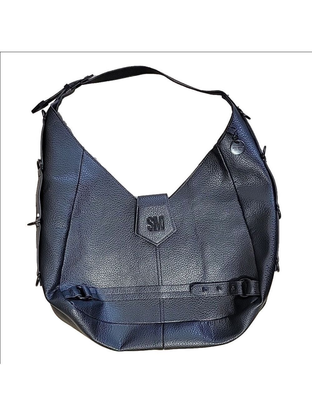 Steve Madden Black Vegan Pebble Leather Bstewie Hobo Bag EUC